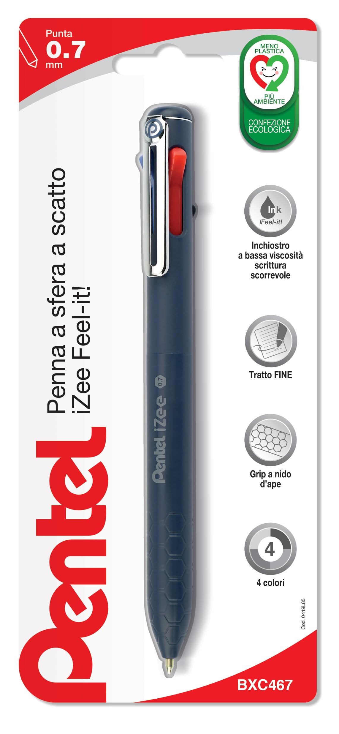 pentel-izee-bxc467-penna-a-sfera-4-colori-0-7-mm-nero-rosso-blu-verde image 1