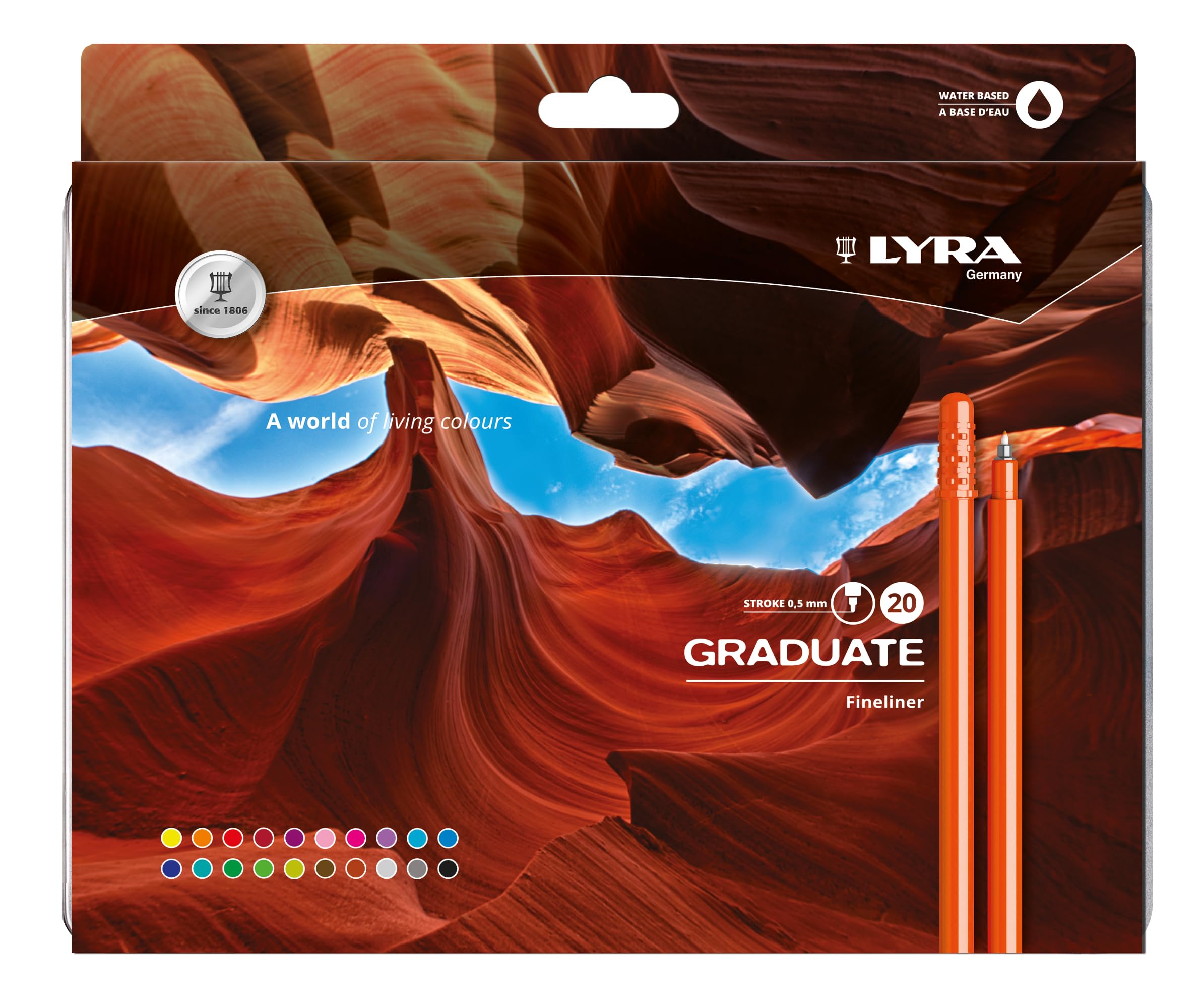 lyra-graduate-fineliner-0-5-mm-assortiti-scatola-metallo-20-pz image 1