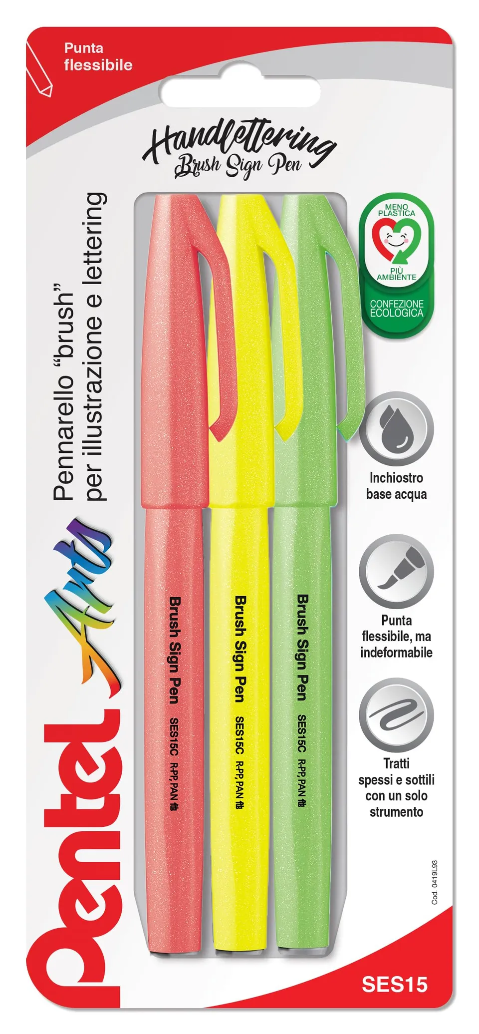 pentel-brush-sign-pen-ses15c-fluo-punta-flessibile-3-colori-fluorescenti image 1