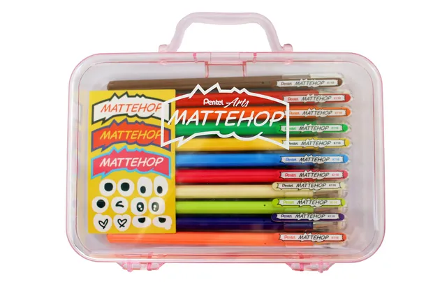 pentel-mattehop-k110-v-roller-gel-opaco-1-0-mm-set-valigetta-14-colori image 1
