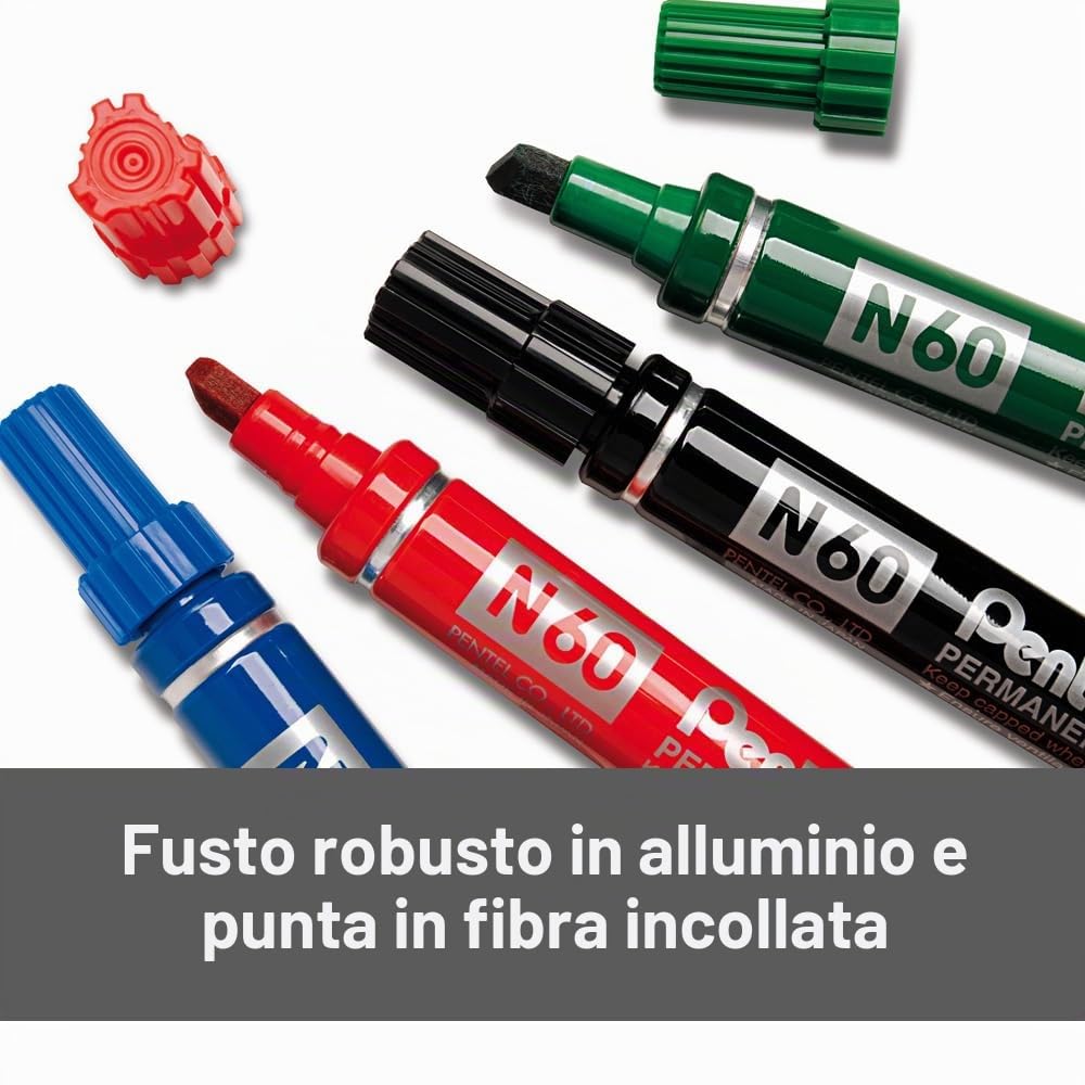 pentel-pen-n60-marcatore-permanente-punta-scalpello-nero-12-pezzi image 2