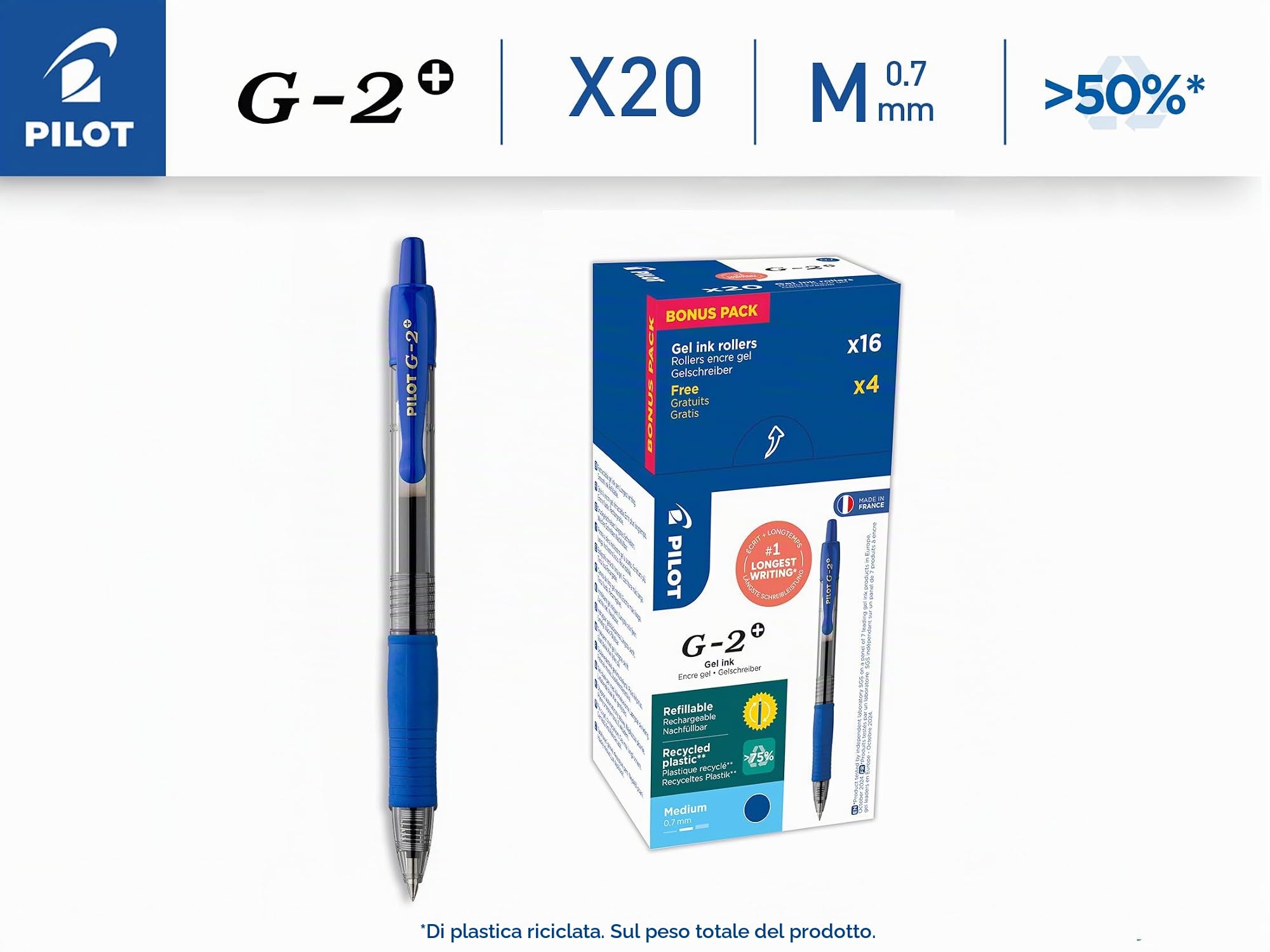pilot-g2-plus-roller-gel-retrattile-0-7-mm-blu-set-20-pezzi image 2
