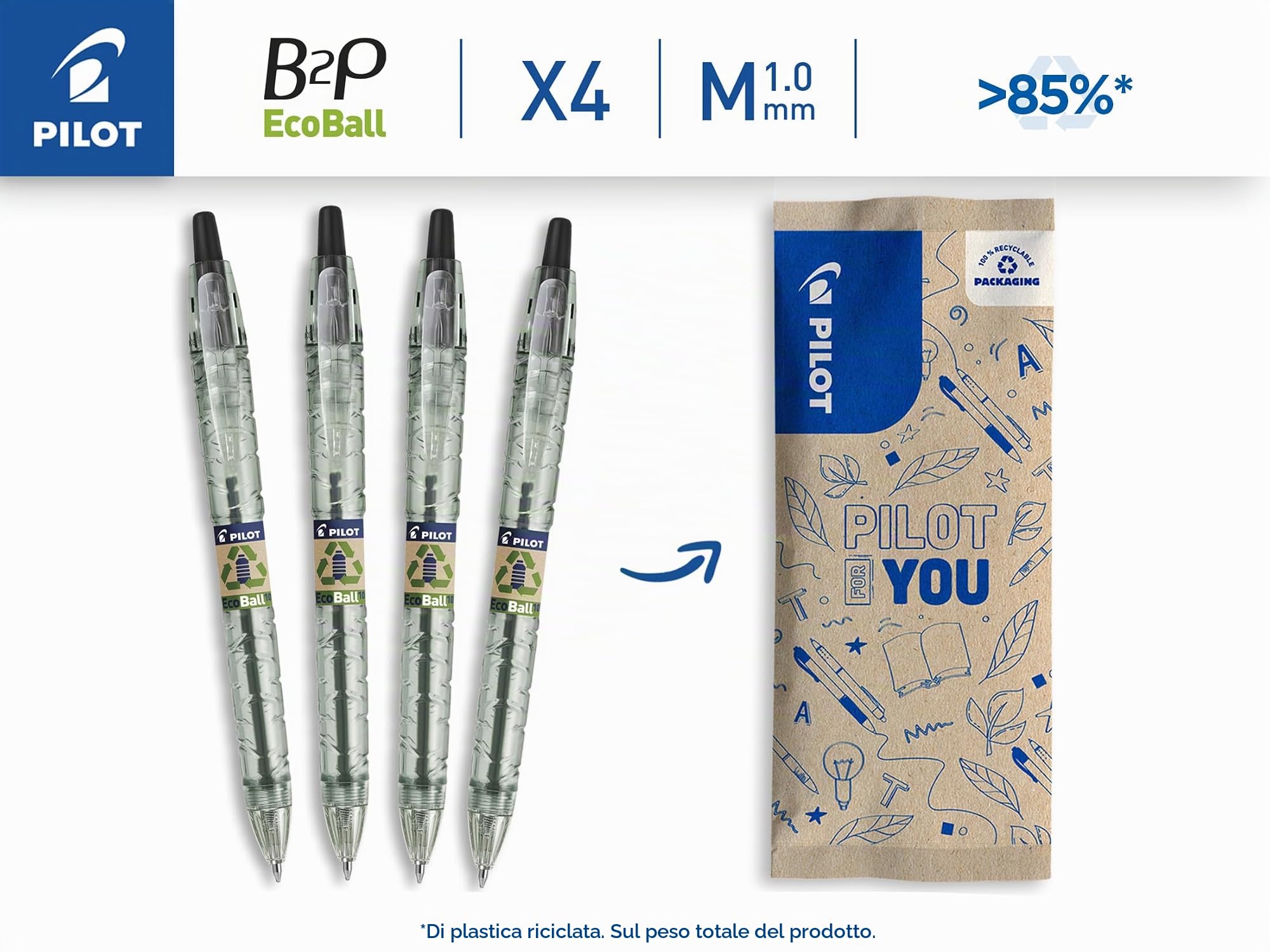 pilot-b2p-ecoball-penna-a-scatto-ecologica-punta-media-1-0-mm-confezione-da-4 image 2