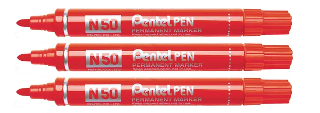 pentel-n50-marcatore-permanente-punta-conica-rosso-confezione-3-pezzi image 1