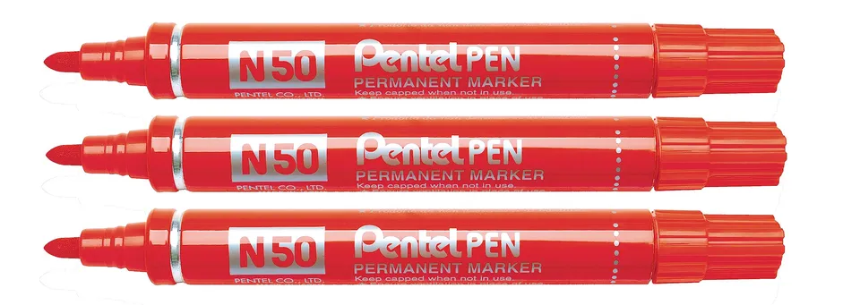 pentel-n50-marcatore-permanente-punta-conica-rosso-confezione-3-pezzi image 1