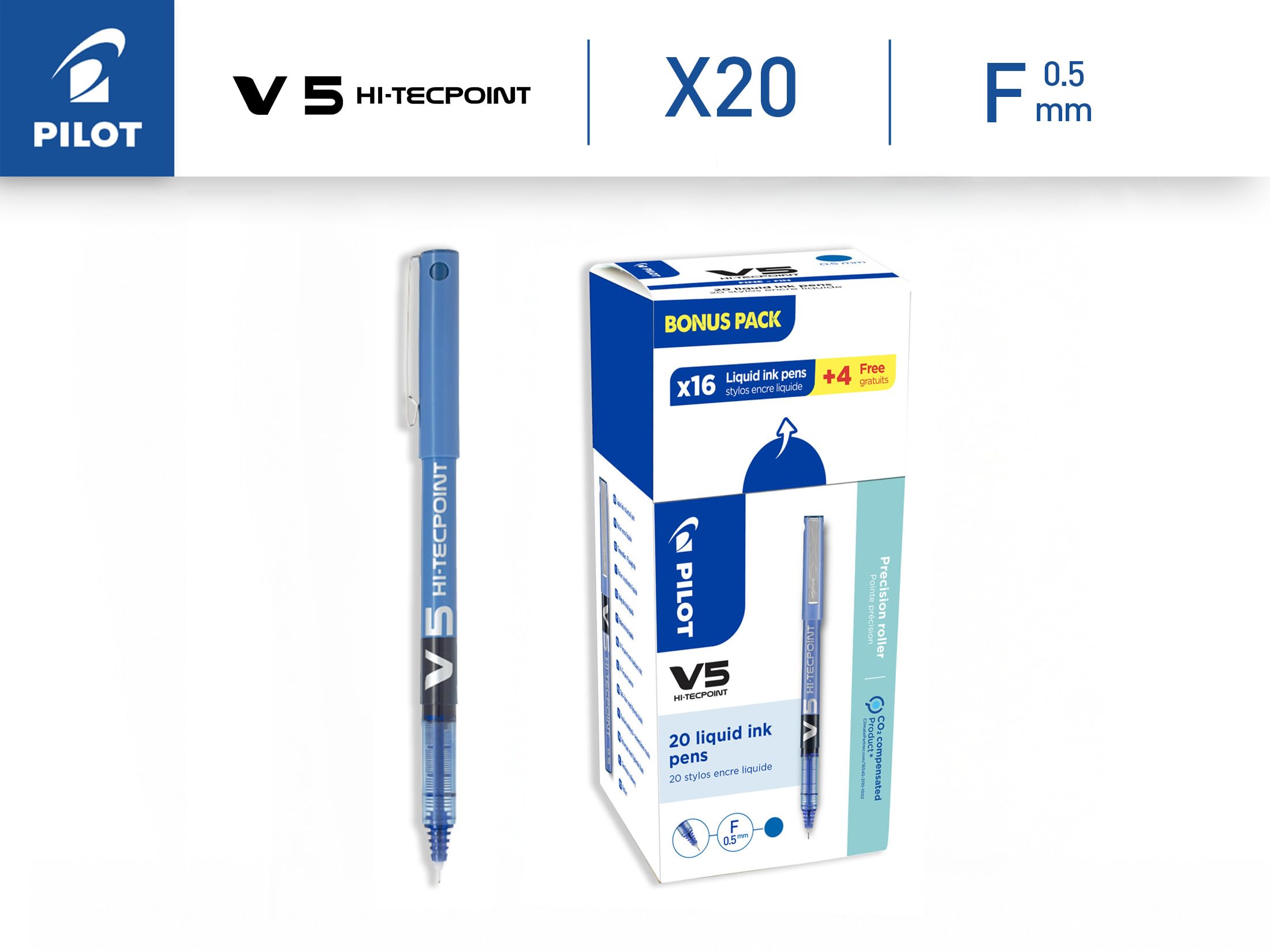 pilot-v5-set-20-penne-roller-0-5-mm-blu-inchiostro-liquido image 2