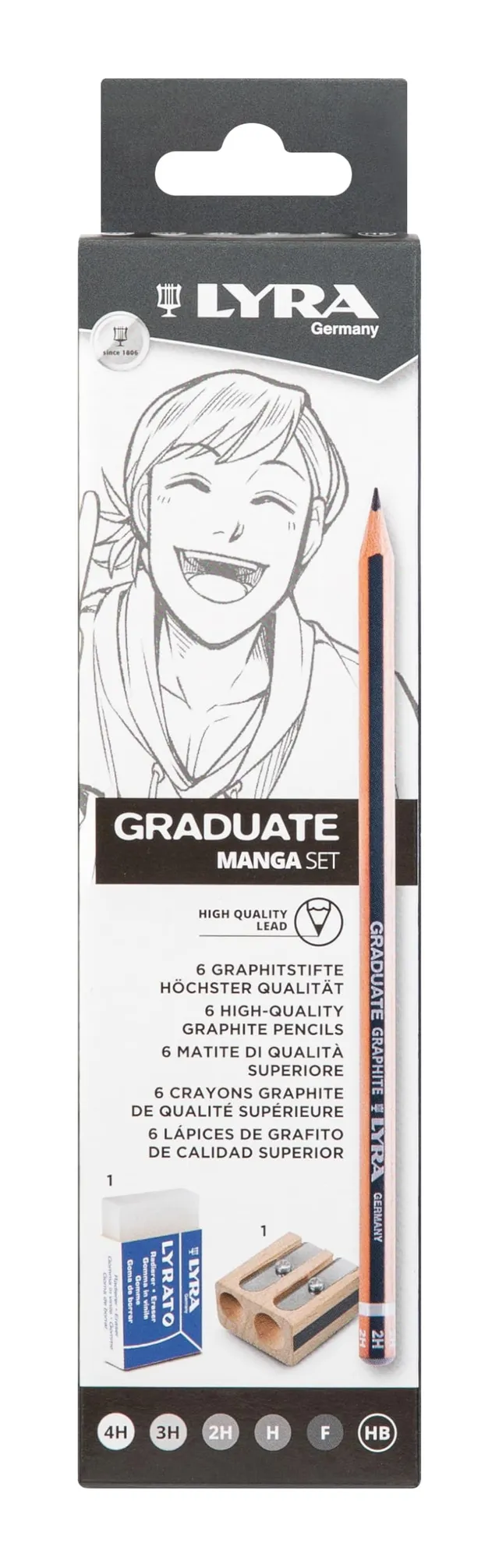 lyra-graduate-graphite-manga-set-8-pezzi-con-matite-temperamatite-e-gomma image 1