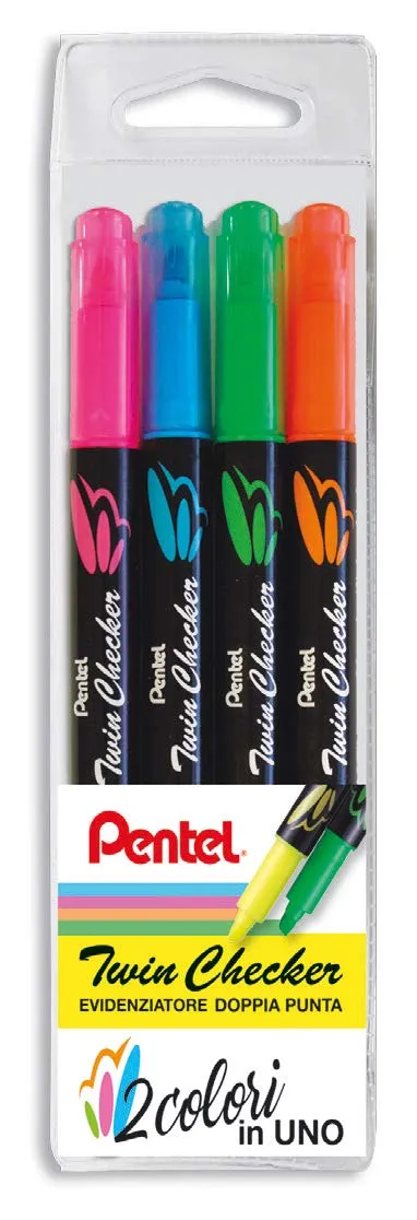 pentel-slw8-twin-checker-evidenziatore-doppia-punta-astuccio-4-pezzi image 1
