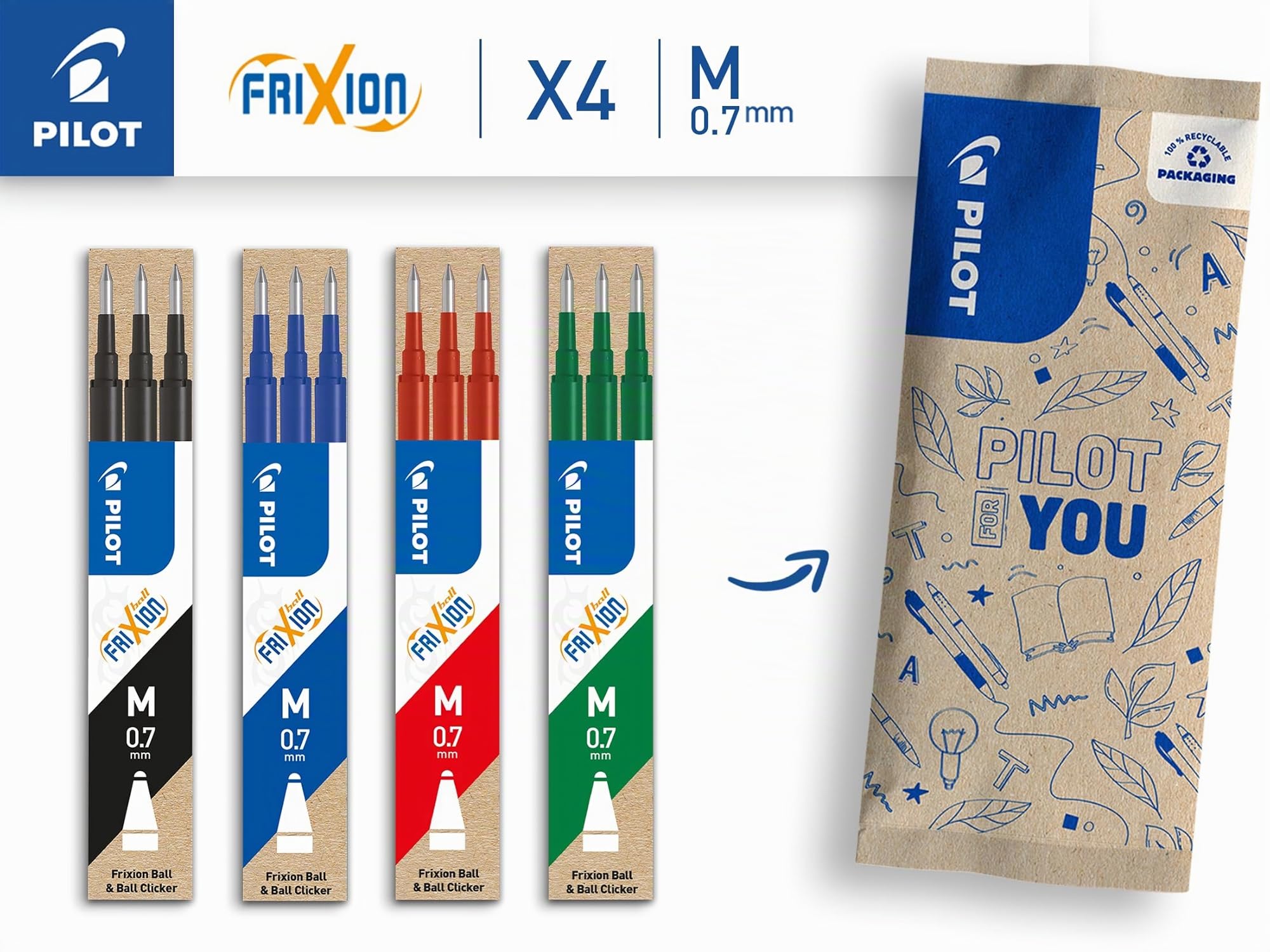 pilot-frixion-ricariche-0-7-mm-4-set-da-3-12-ricariche-nero-blu-rosso-verde image 2