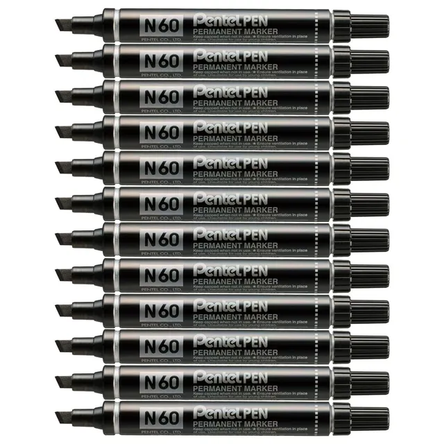 pentel-pen-n60-marcatore-permanente-punta-scalpello-nero-12-pezzi image 1