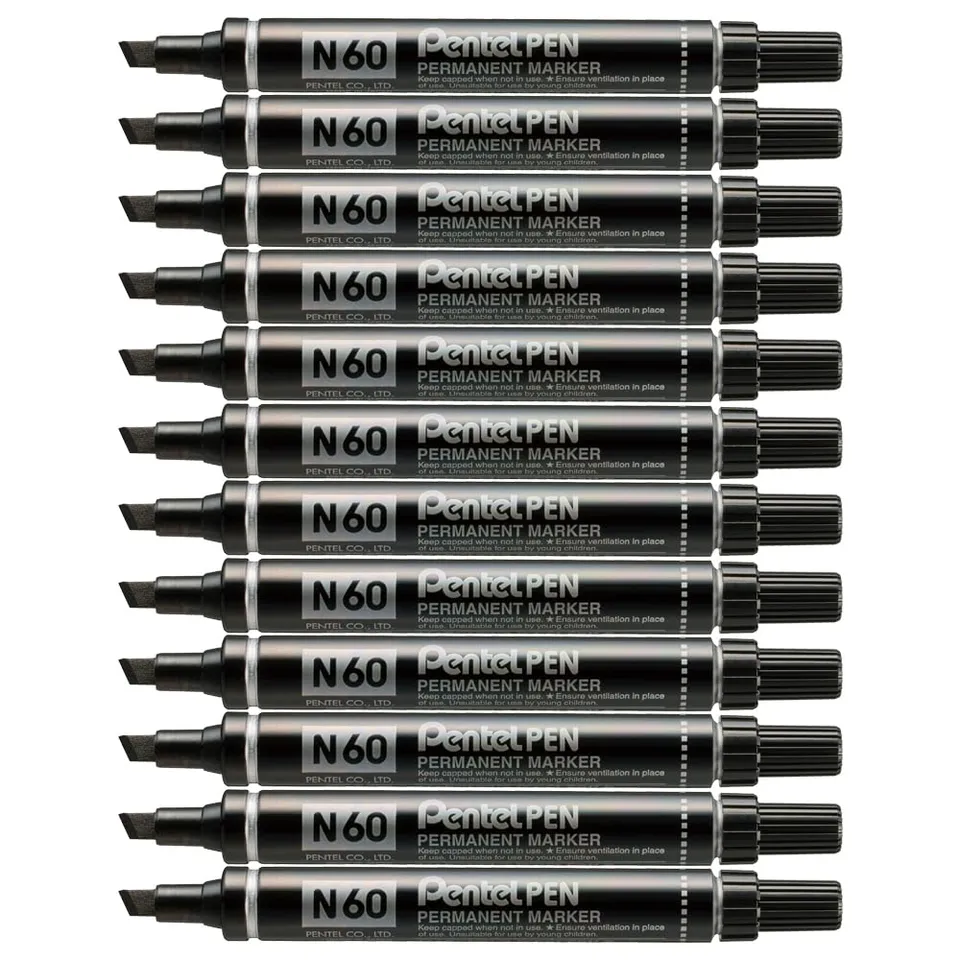 pentel-pen-n60-marcatore-permanente-punta-scalpello-nero-12-pezzi image 1