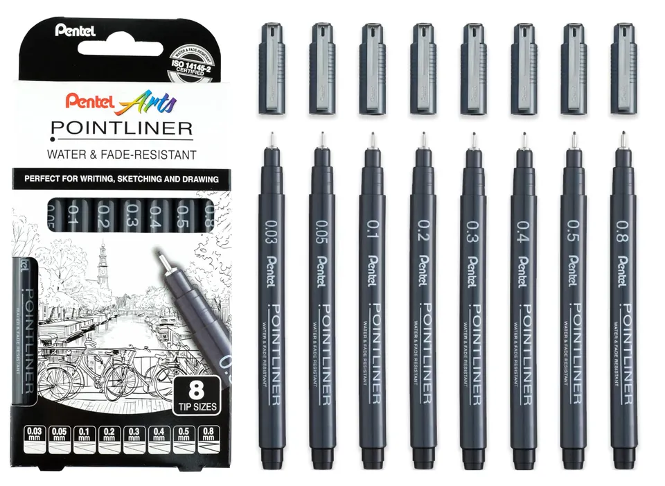 pentel-pointliner-s20p-fineliner-neri-set-8-punte-0-03-0-8-mm-pigment-liner image 1