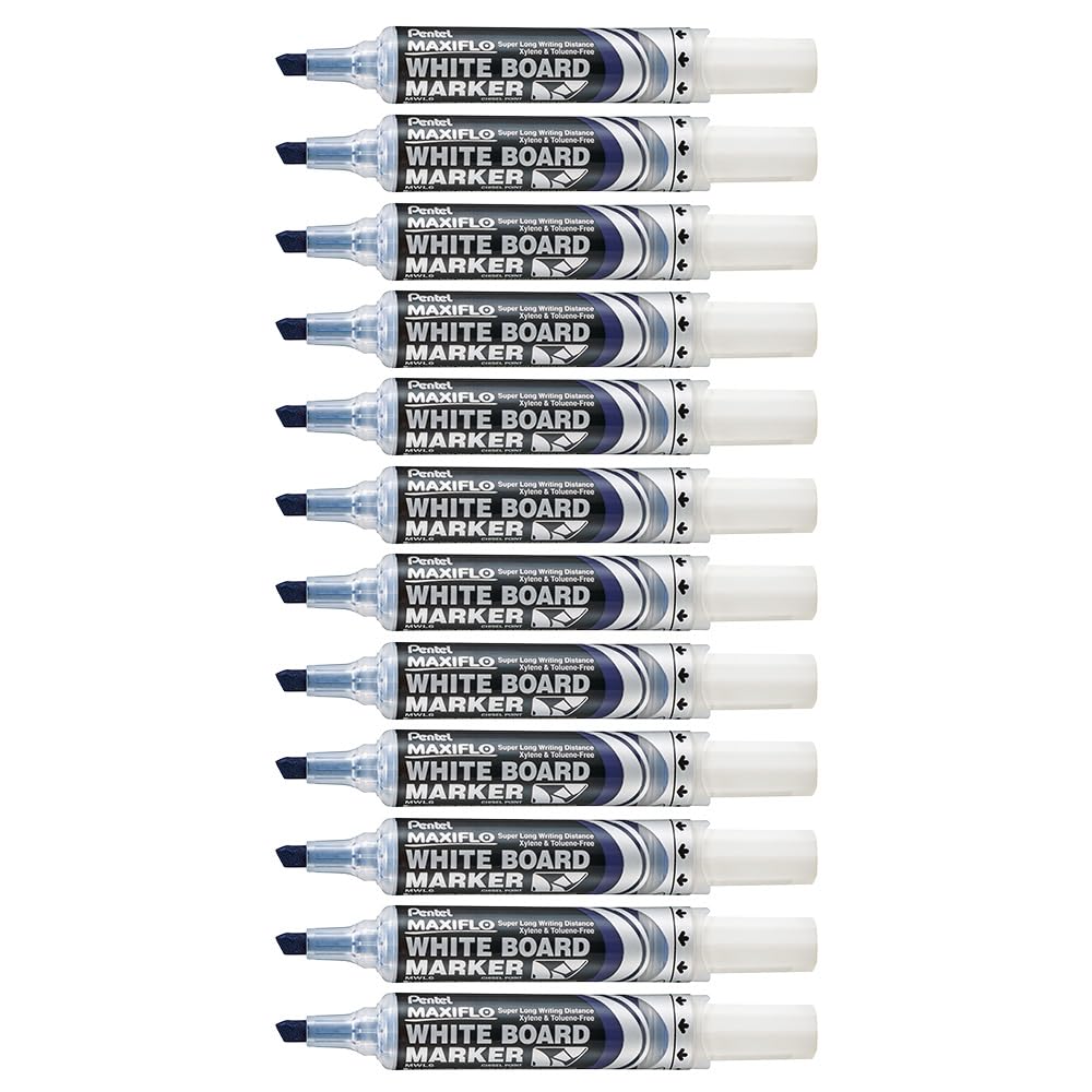 pentel-mwl6-maxiflo-marcatore-lavagna-bianca-punta-scalpello-nero-12-pz image 8