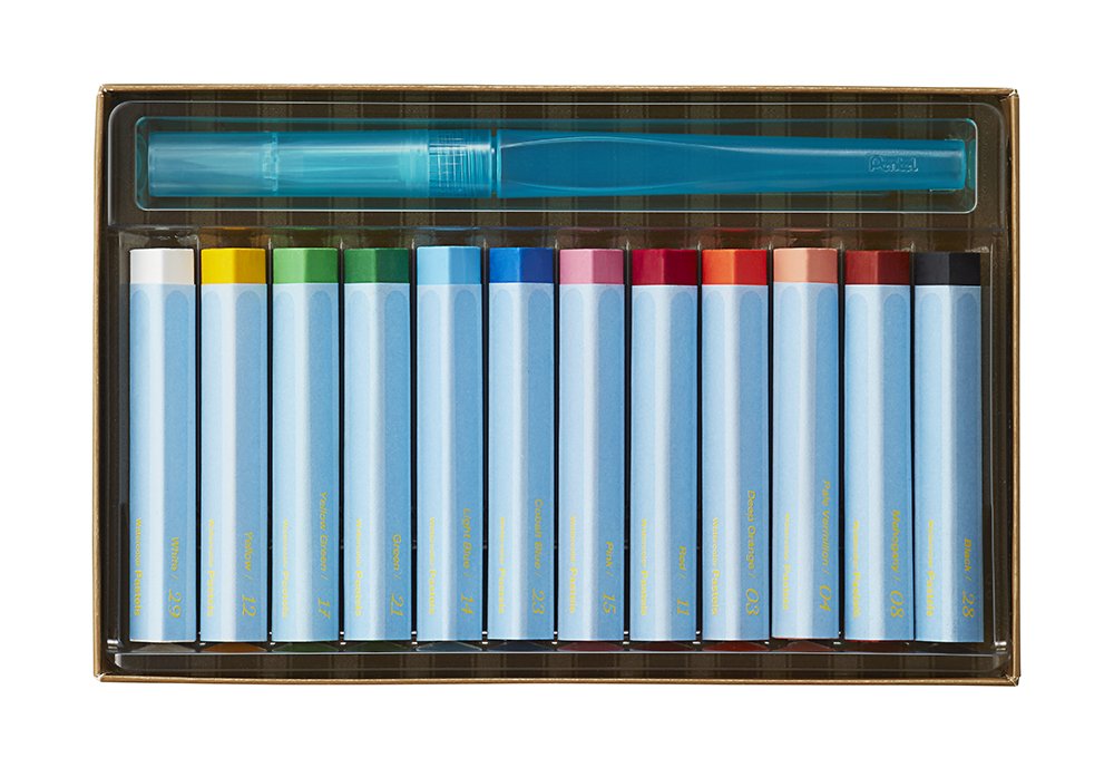 pentel-aquash-ghw1-kit-slim-e-watercolours-oil-pastel-12-colori image 3