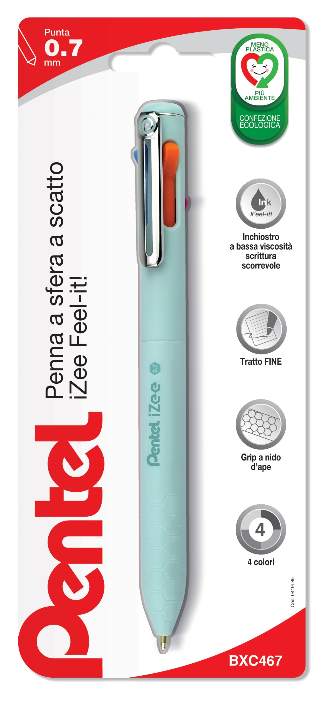 pentel-izee-bxc467-penna-a-sfera-4-colori-0-7-mm-nero-rosso-blu-verde image 7