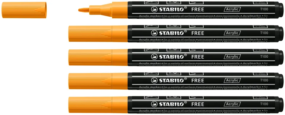 stabilo-free-acrylic-t100-marker-acrilico-1-2-mm-5-pz-arancione image 1