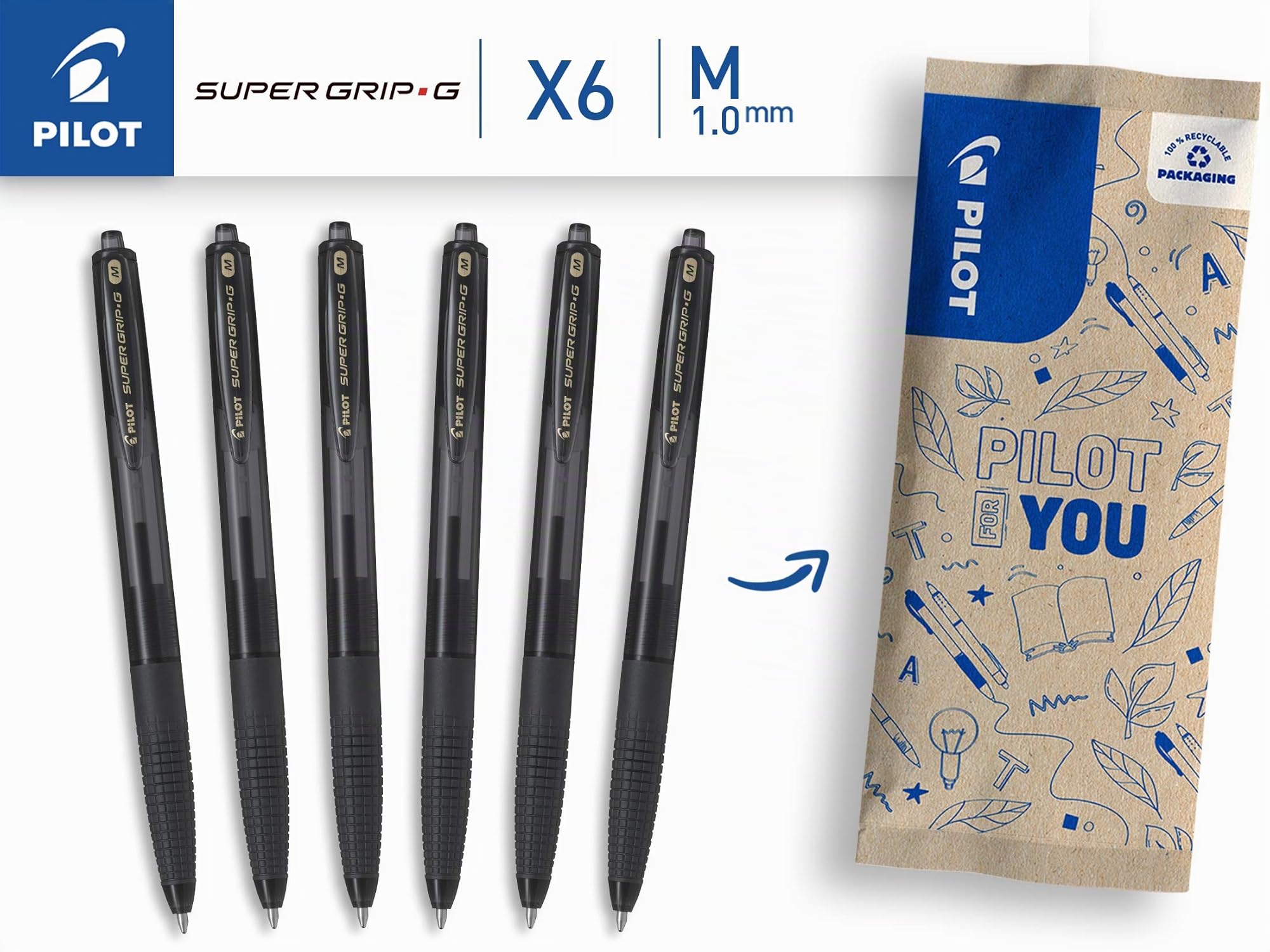 pilot-super-grip-g-penna-a-sfera-nera-punta-media-set-da-6-pezzi image 2