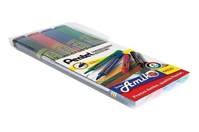 pentel-n850-marcatore-permanente-punta-conica-4-pz-nero-rosso-blu-verde image 1