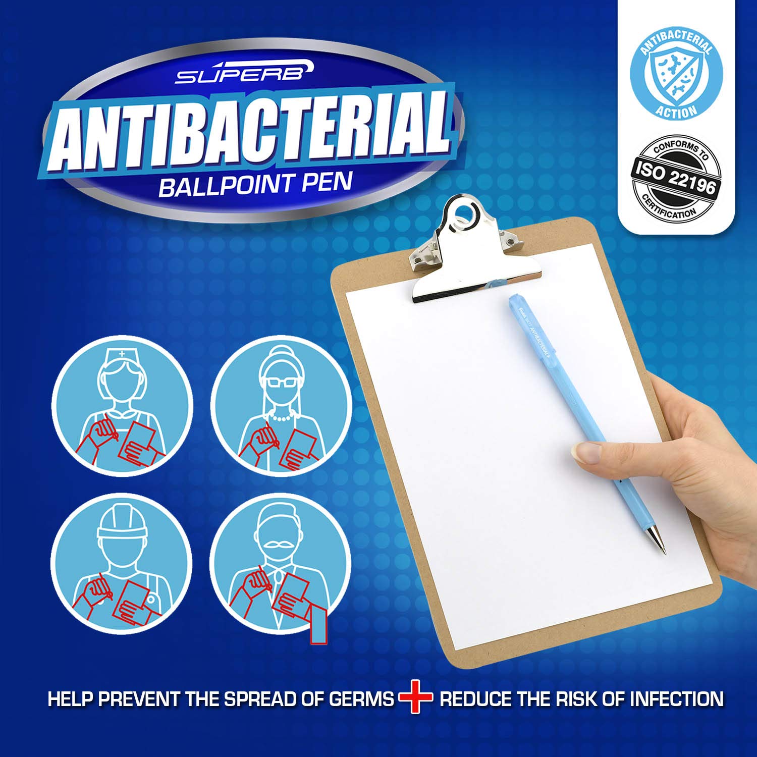 pentel-bk77ab-superb-antibacterial-penna-a-sfera-0-7-mm-blu-confezione-12-pz image 8