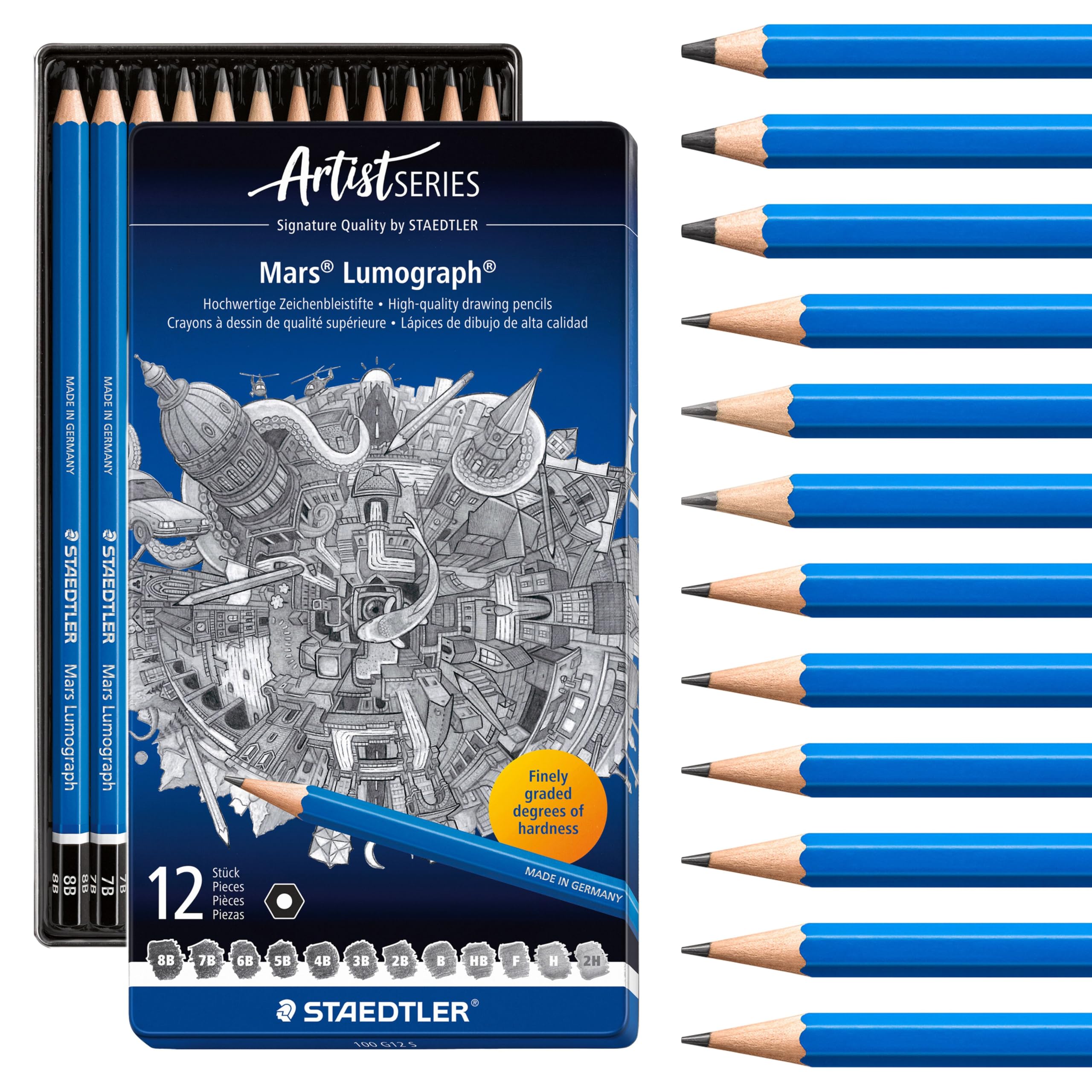staedtler-mars-lumograph-100-g12-s-set-12-matite-disegno-8b-2h image 1