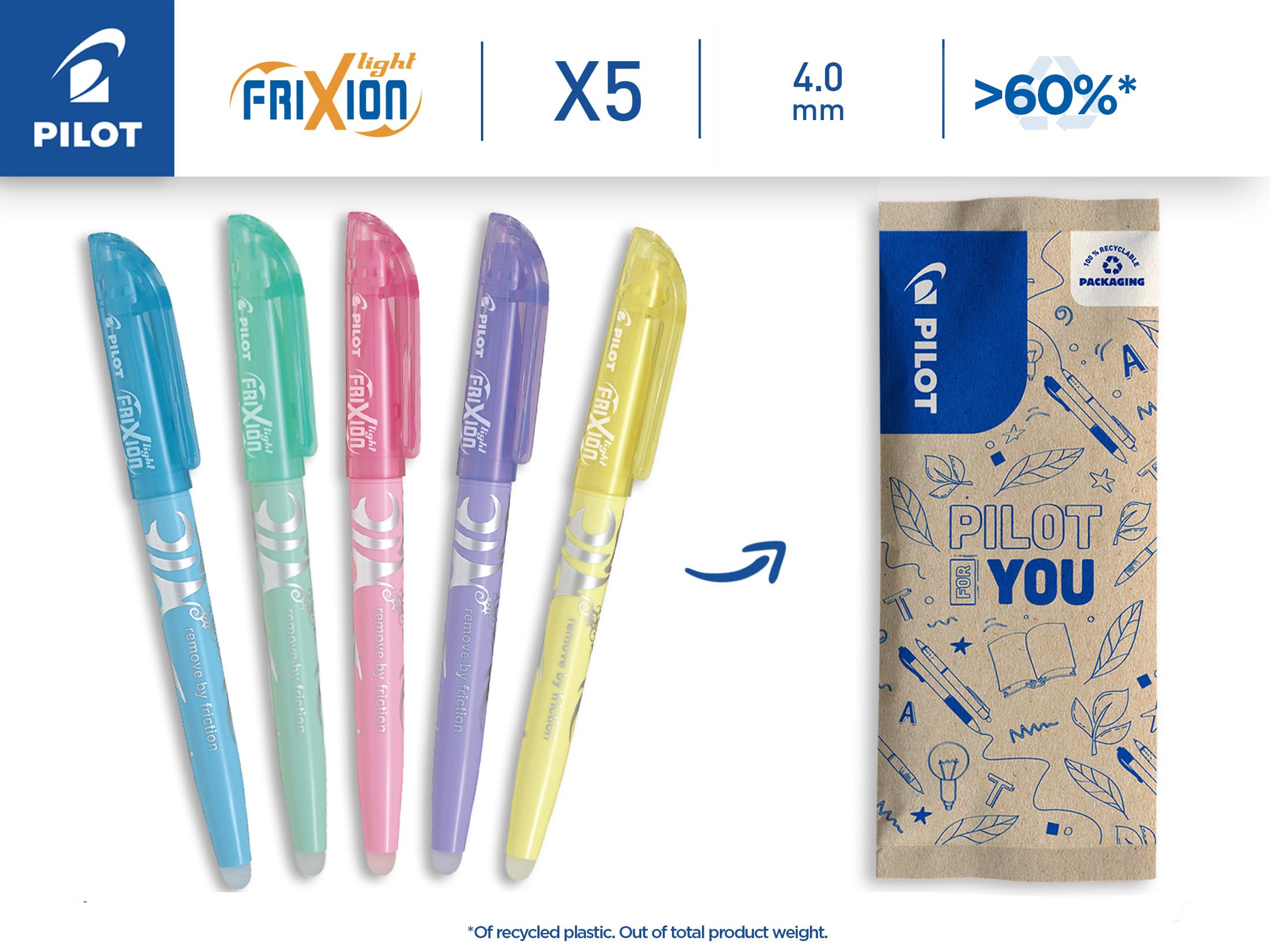 pilot-frixion-light-soft-set-5-evidenziatori-cancellabili-pastello-punta-a-scalp image 2