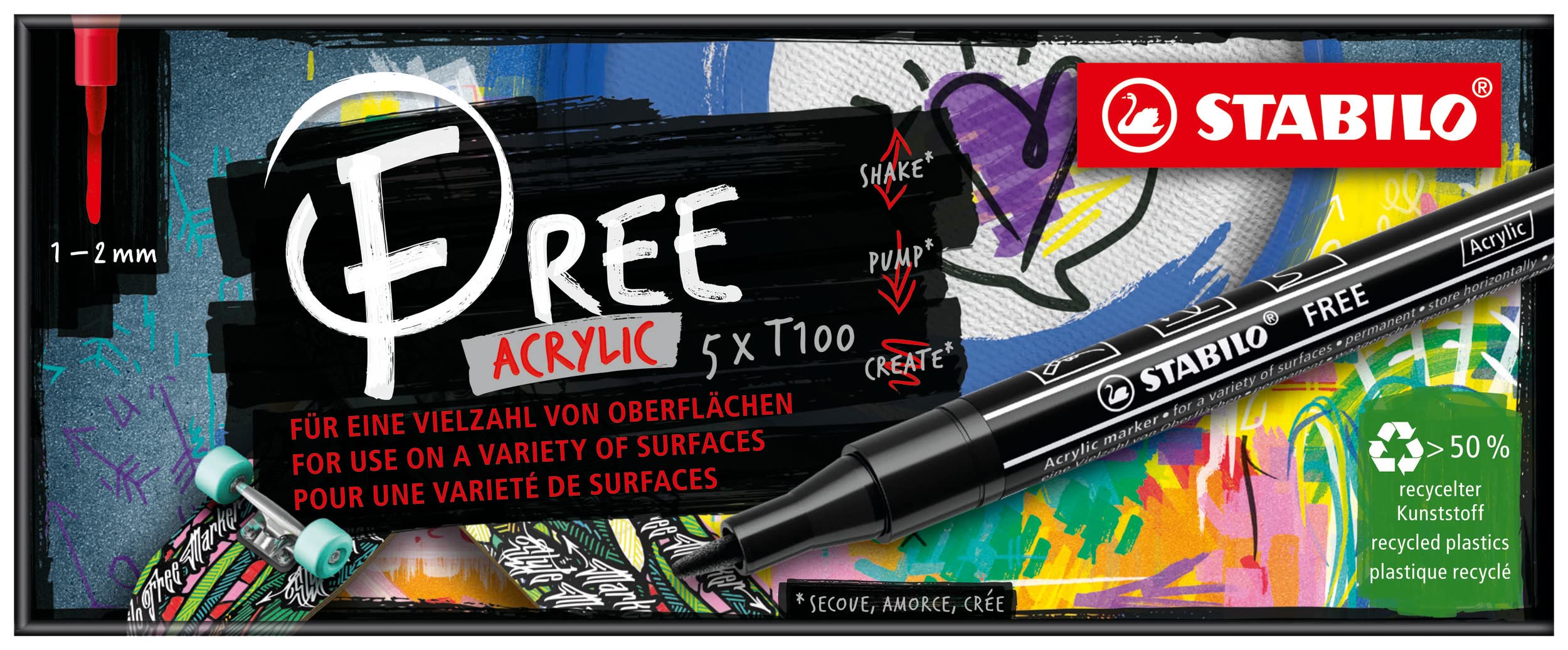 stabilo-free-acrylic-t100-marker-acrilico-1-2-mm-5-pz-arancione image 6