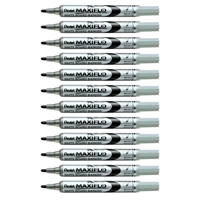 pentel-maxiflo-mwl5s-marcatore-per-lavagna-bianca-punta-4-0-mm-12-pezzi-nero image 1
