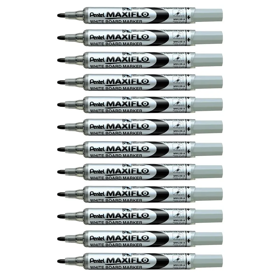 pentel-maxiflo-mwl5s-marcatore-per-lavagna-bianca-punta-4-0-mm-12-pezzi-nero image 1
