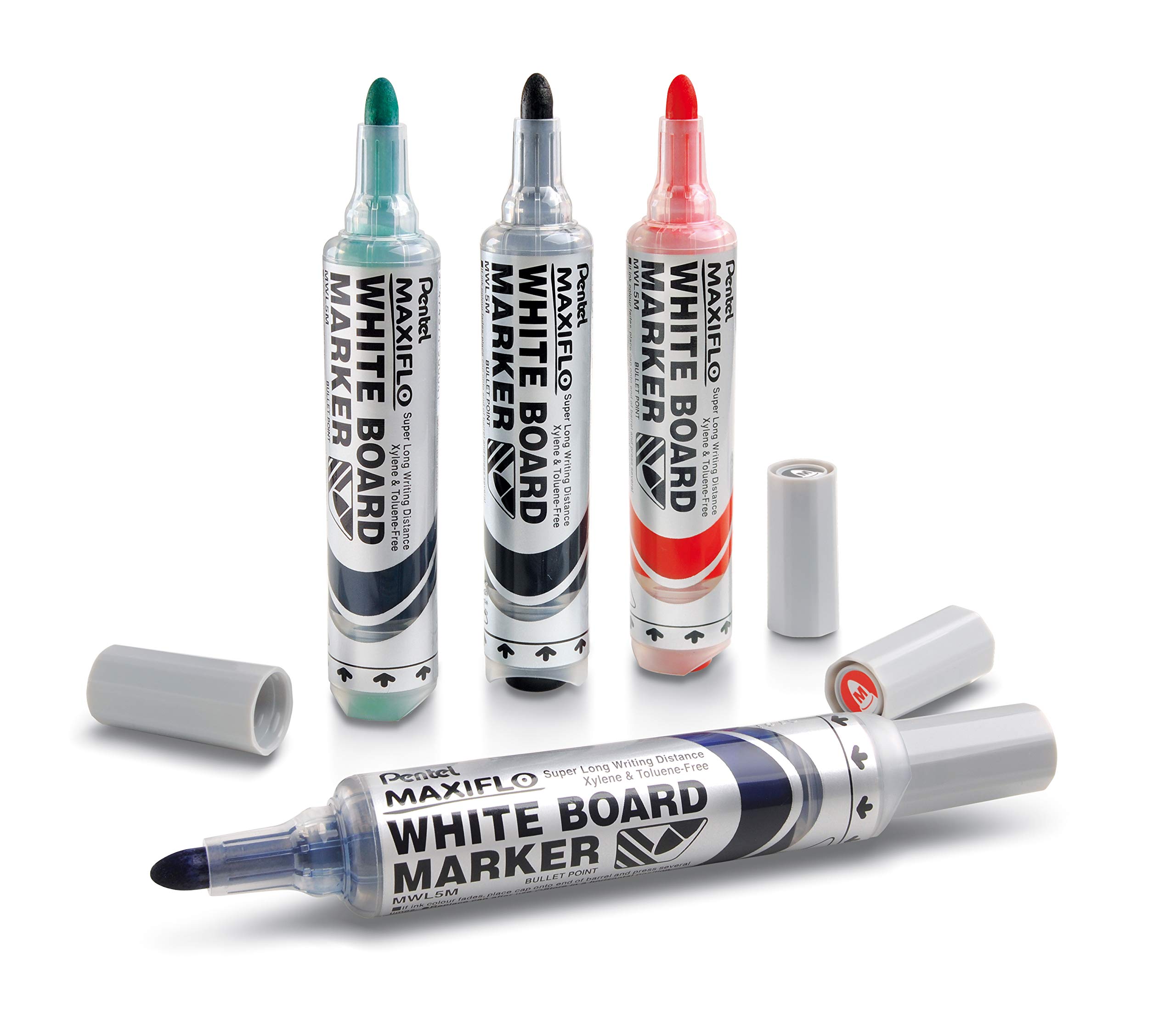 pentel-maxiflo-mwl5m-marcatore-lavagna-bianca-6-0-mm-4-pezzi-nero-rosso-blu-verd image 2