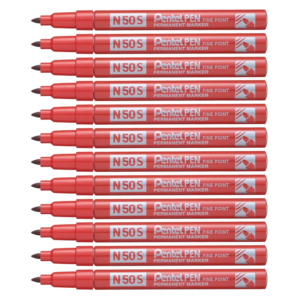 pentel-n50s-marcatore-permanente-slim-punta-fine-rosso-12-pezzi image 1