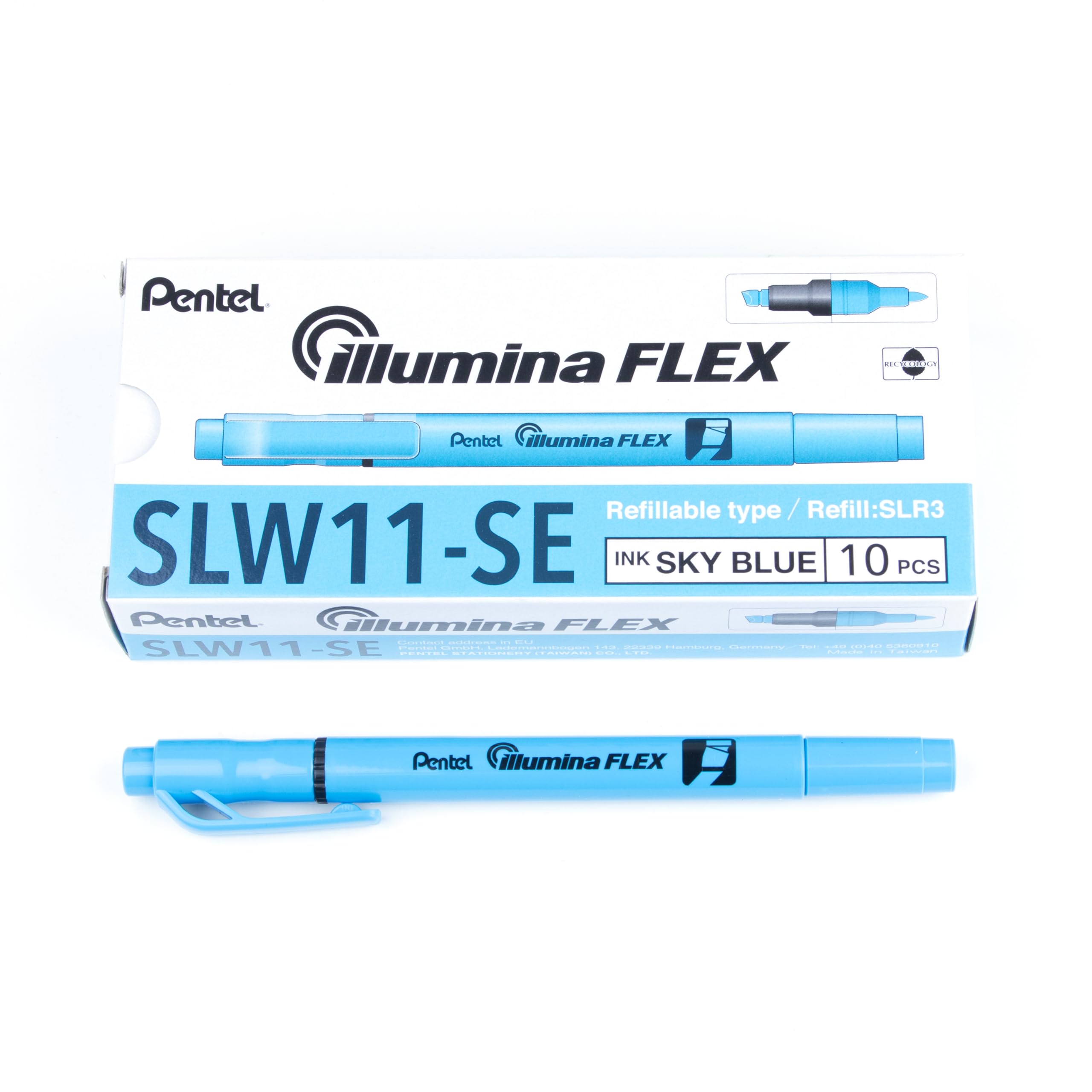 pentel-illumina-flex-slw11-evidenziatore-doppia-punta-flessibile-azzurro-10-pezz image 2