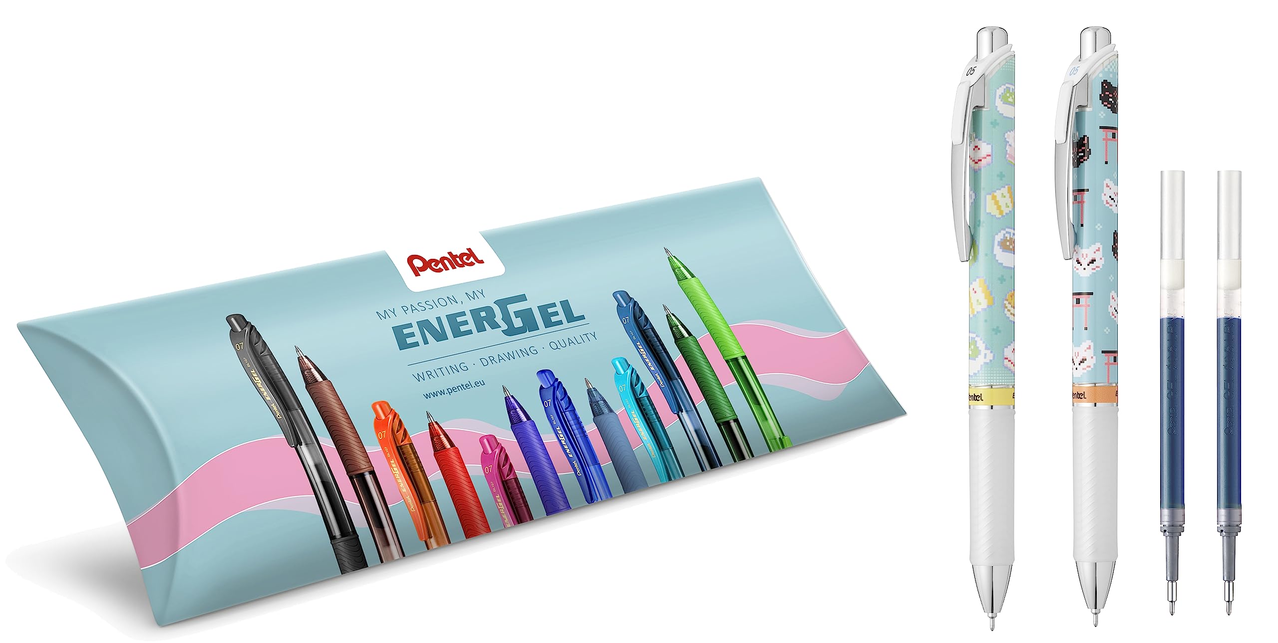 pentel-bln75kw-energel-kawaii-0-5-mm-blu-set-2-penne-kitsune-cafe-2-refill-omagg image 1