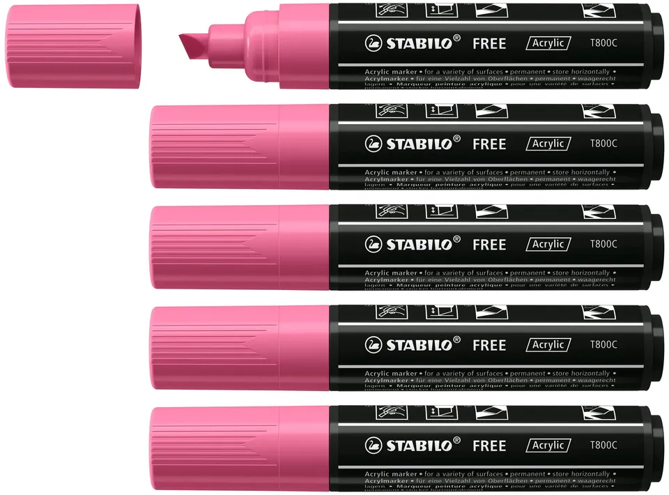 stabilo-free-acrylic-t800c-marker-acrilico-punta-a-scalpello-4-10-mm-confezione- image 1