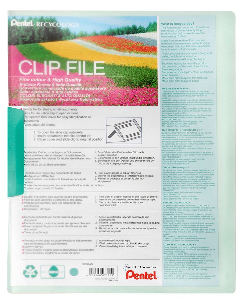 pentel-recycology-clip-file-dcb14-cartelletta-a4-verde-confezione-10-pezzi image 1