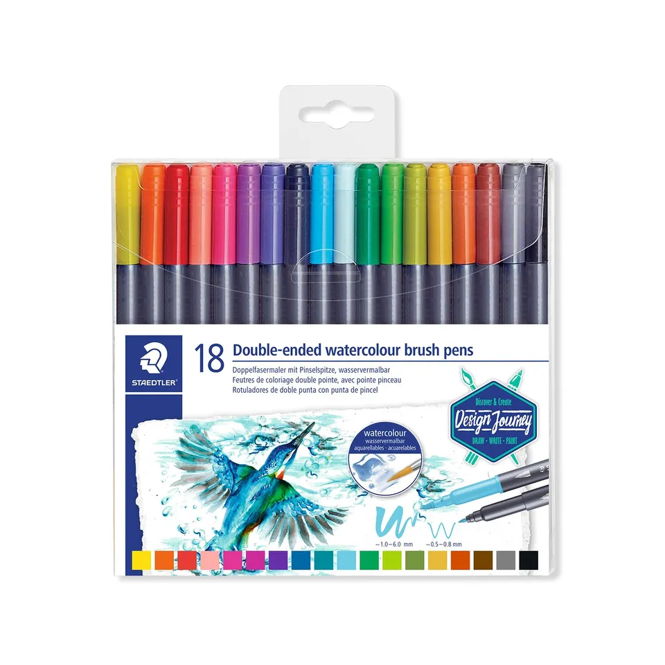 staedtler-3001-pennarelli-acquerellabili-doppia-punta-set-18-colori image 1