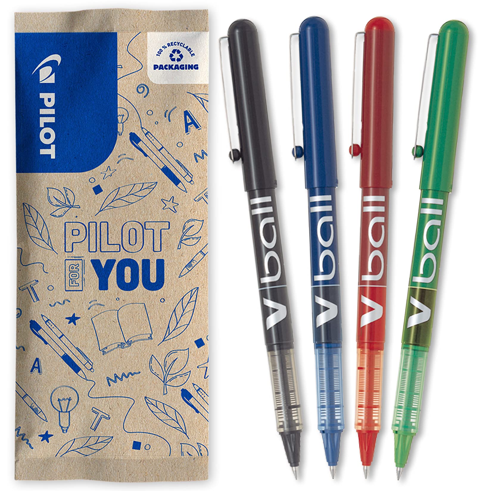 pilot-v-ball-05-penna-roller-inchiostro-liquido-punta-fine-0-5-mm-set-4-colori-n image 1