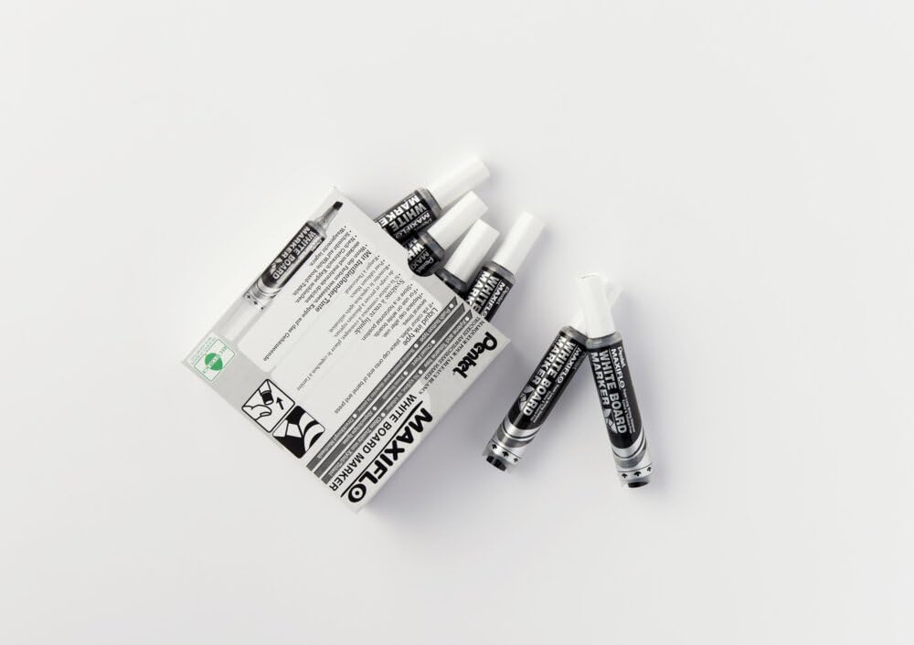 pentel-mwl6-maxiflo-marcatore-lavagna-bianca-punta-scalpello-nero-12-pz image 3