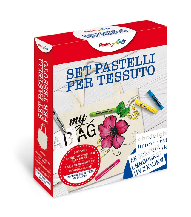 pentel-fabric-fun-pts-kit-pastelli-per-tessuto-15pz-roller-shopper-cotone image 1
