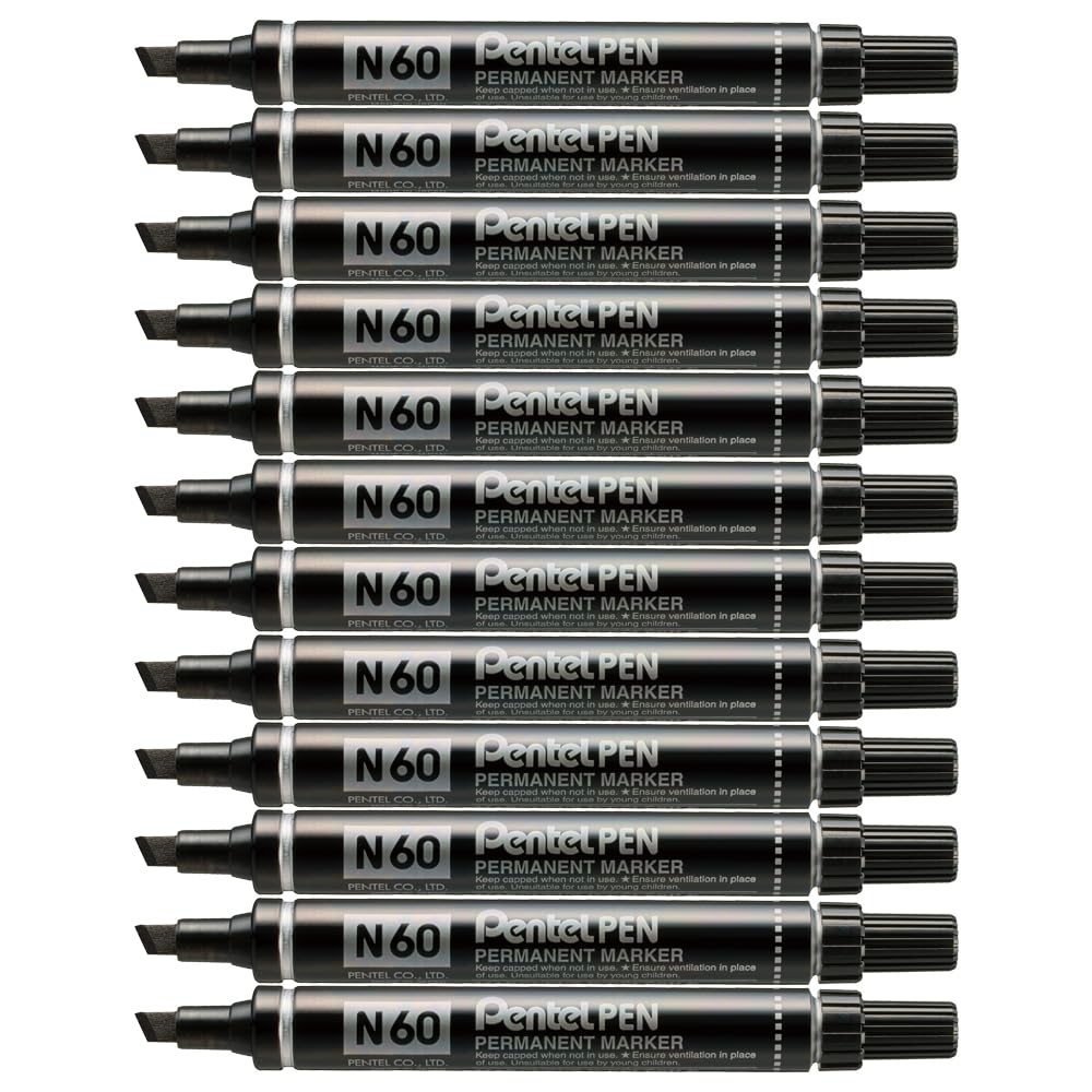pentel-pen-n60-marcatore-permanente-punta-scalpello-nero-12-pezzi image 1