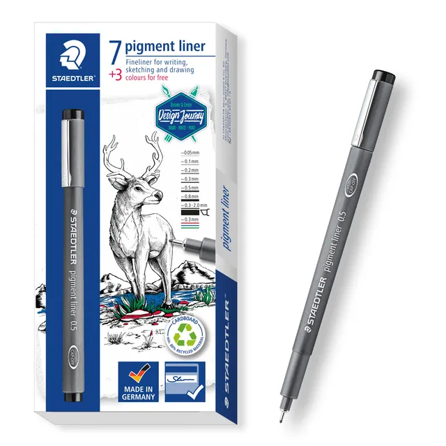 staedtler-pigment-liner-set-10-pezzi-7-neri-multilinea-3-colorati-0-3-mm image 1