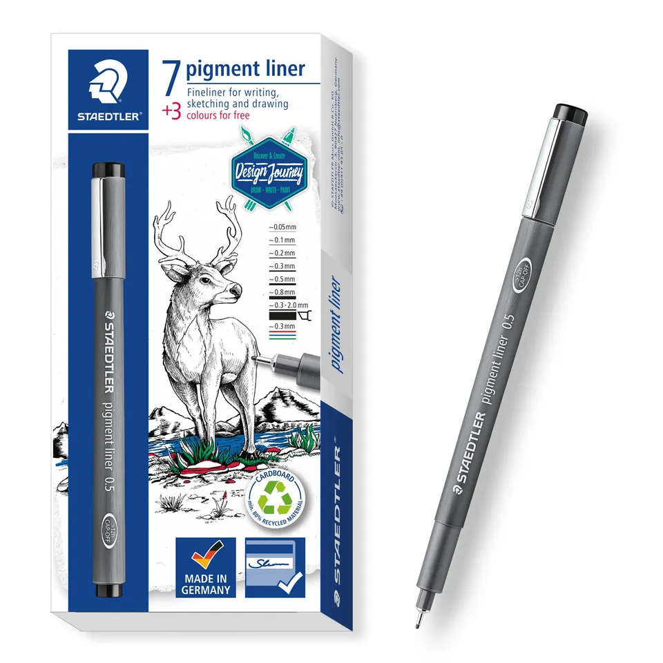 staedtler-pigment-liner-set-10-pezzi-7-neri-multilinea-3-colorati-0-3-mm image 1