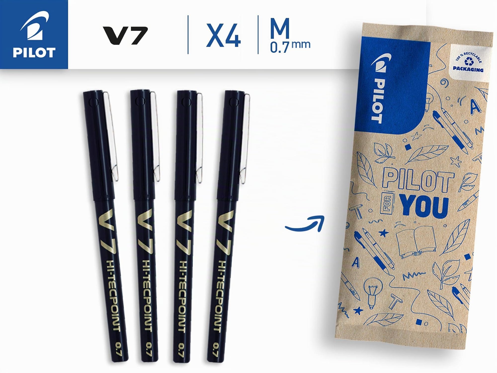 pilot-v7-hi-tecpoint-penna-roller-inchiostro-liquido-punta-media-0-7-mm-nera-set image 2