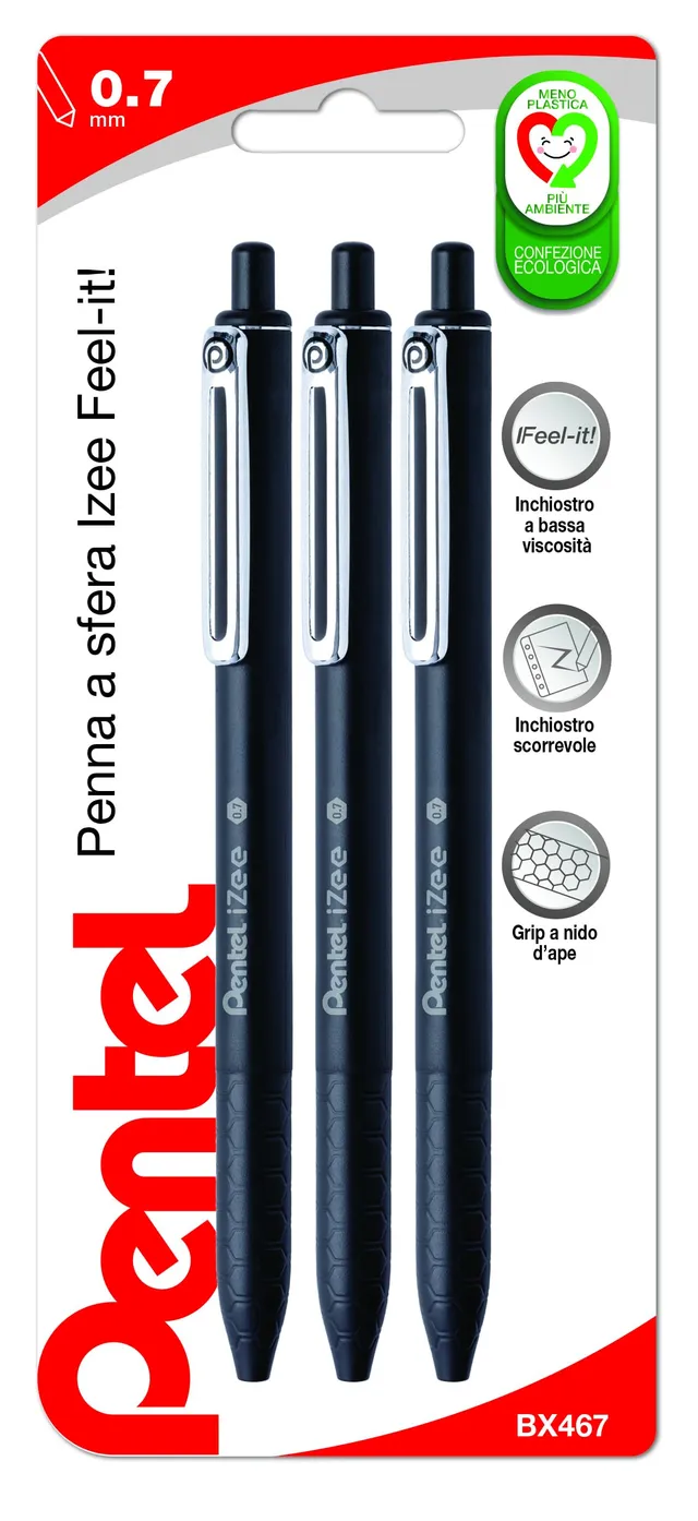 pentel-izee-bx467-penna-a-sfera-a-scatto-0-7-mm-nero-confezione-3-pezzi image 1