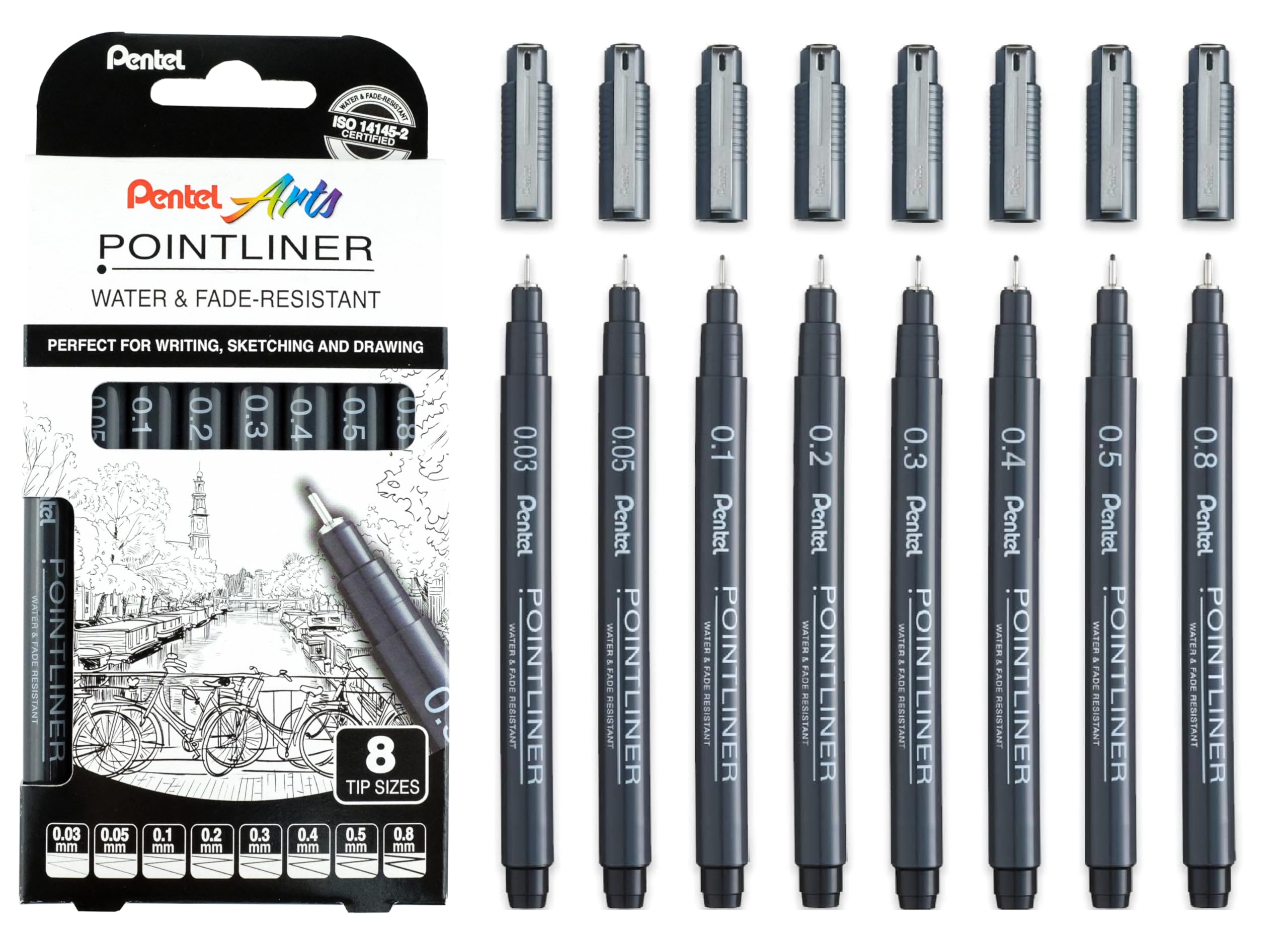 pentel-pointliner-s20p-fineliner-neri-set-8-punte-0-03-0-8-mm-pigment-liner image 1
