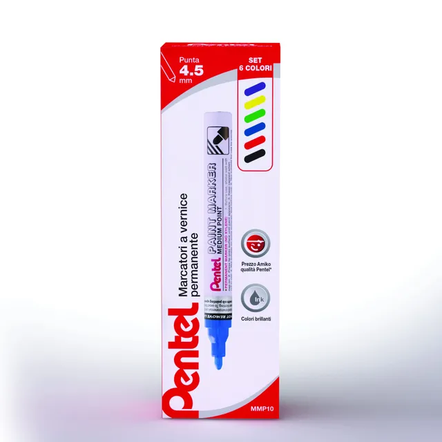 pentel-mmp10-paint-marker-marcatore-a-vernice-permanente-punta-media-set-6-color image 1