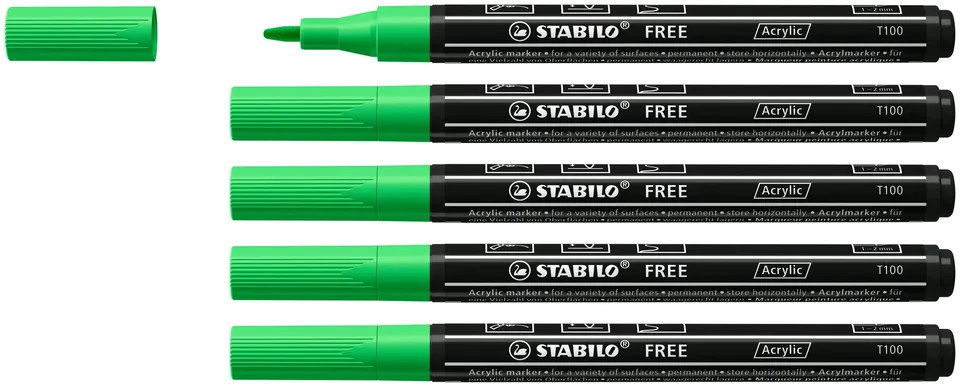 stabilo-free-acrylic-t100-marker-acrilico-1-2-mm-5-pz-verde-foglia image 1