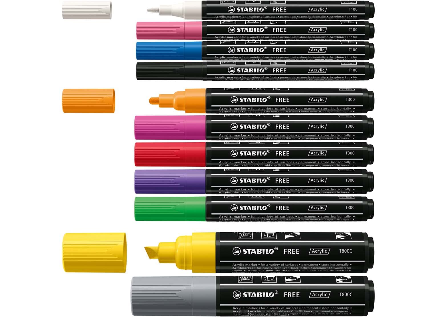 stabilo-free-acrylic-starter-set-marker-acrilico-11-pezzi-4x-t100-5x-t300-2x-t80 image 4