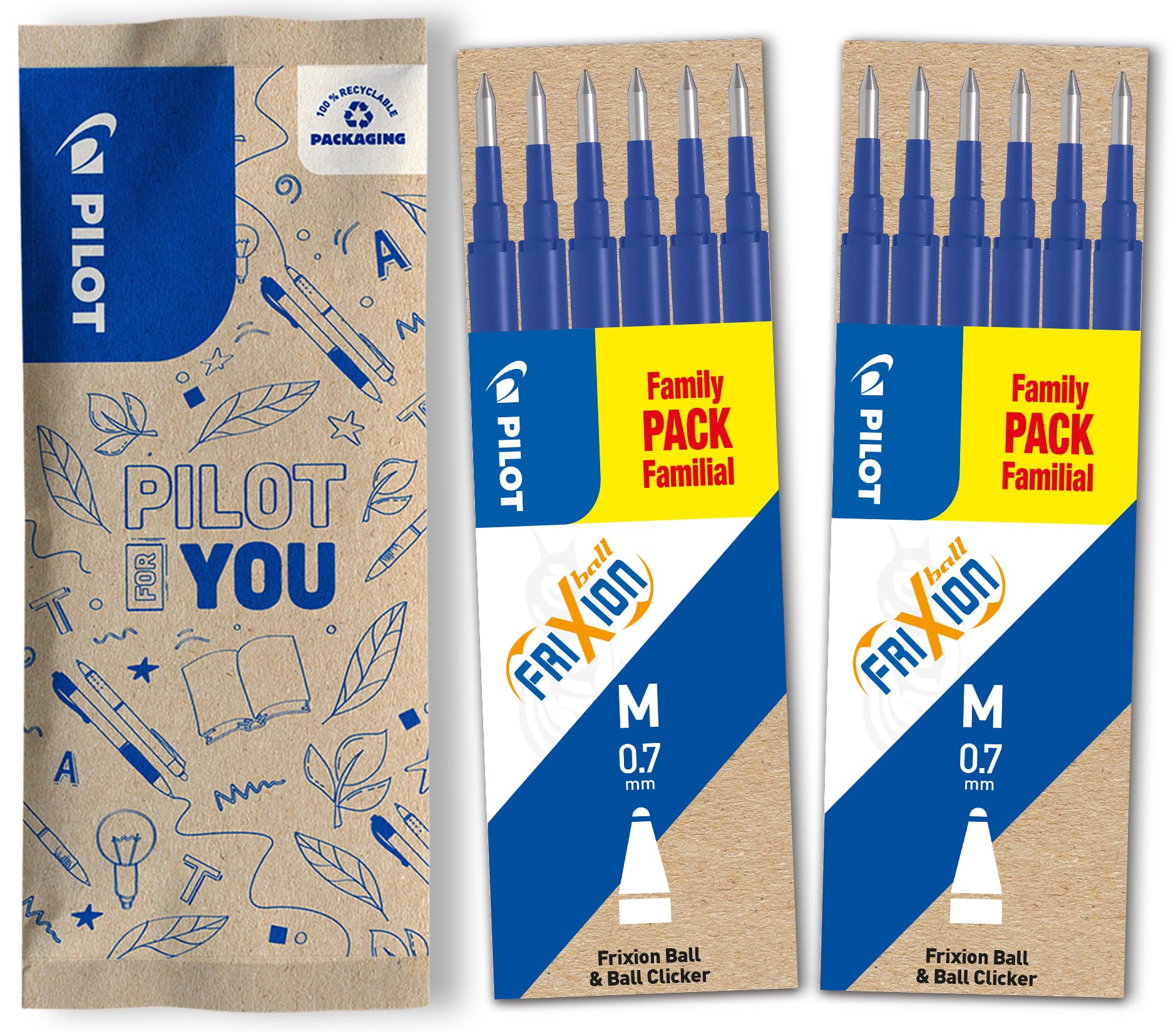 pilot-frixion-penna-cancellabile-set-12-ricariche-blu-punta-media-0-7-mm image 1