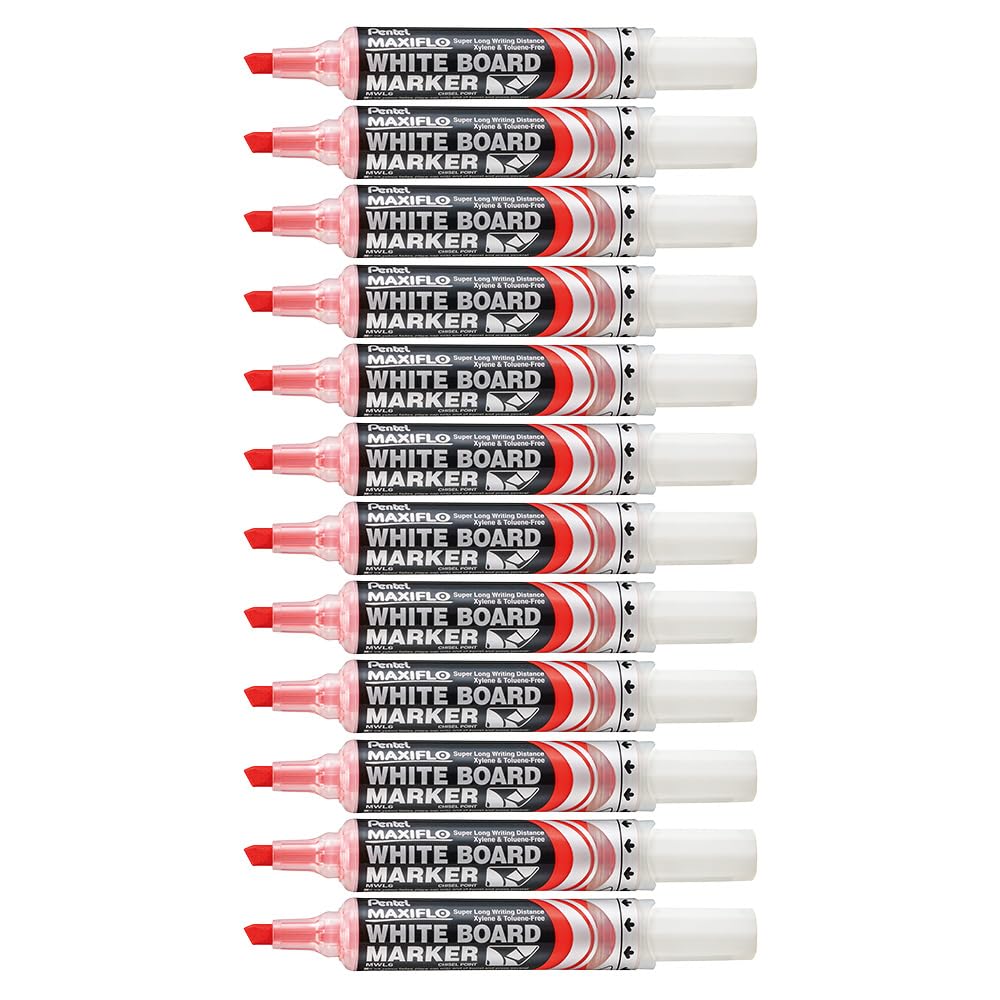 pentel-mwl6-maxiflo-marcatore-lavagna-bianca-punta-scalpello-nero-12-pz image 7