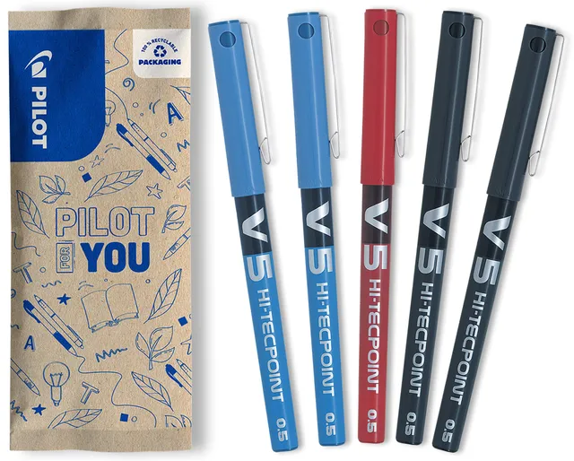 pilot-v5-hi-tecpoint-penna-roller-punta-fine-0-5-mm-set-5-pezzi-nero-blu-rosso image 1